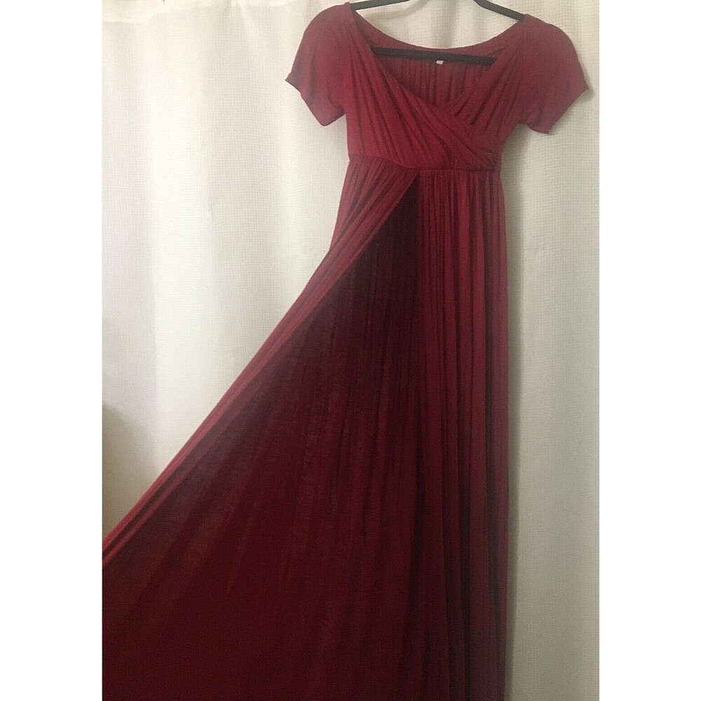 Burgundy Jersey Knit Super Soft Maxi Dress Medium Swimsuit cover  Vacation D4
